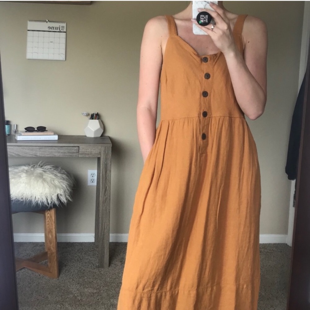 Mustard Midi Dress w Buttons